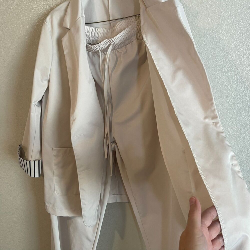 Women's Cream 2-pc Set Oversized Blazer Wide Leg Pants XXL Boss Lady Office Chic - Picture 4 of 9